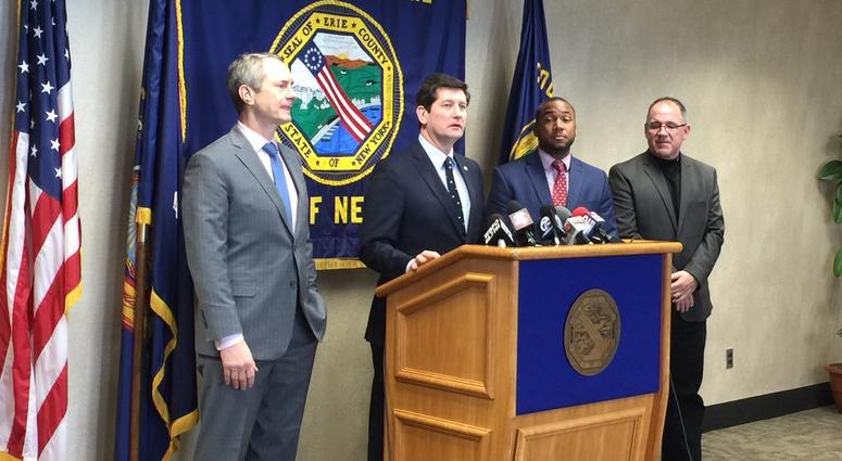 County executive Mark Poloncarz joined with Assemblyman Sean Ryan on Friday at the Rate Building in Buffalo