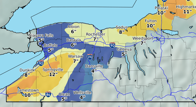 Snow totals through early Monday/NOAA Buffalo