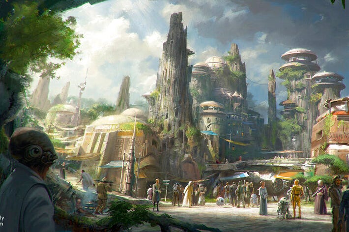 This rendering released by Disney and Lucasfilm shows the planned Black Spire Outpost, a village on the planet of Batuu that will be part of a 14-acre expansion project called Star Wars: Galaxy's Edge, set to open this summer at the Disneyland Resort.