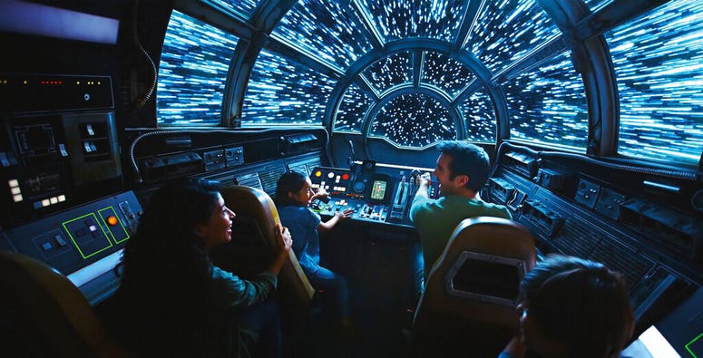 This rendering released by Disney and Lucasfilm shows people on the planned Inside Millennium Falcon: Smugglers Run attraction, part of Star Wars: Galaxy's Edge a 14-acre area set to open this summer at the Disneyland Resort.