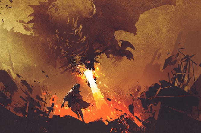 Dragon attacking boy with Fire Dragon attacking boy with Fire