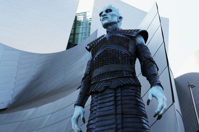 A white walker attends the premiere of HBO's 'Game Of Thrones' season 7 at Walt Disney Concert Hall on July 12, 2017 in Los Angeles, California. A white walker attends the premiere of HBO's 'Game Of Thrones' season 7 at Walt Disney Concert Hall on July 12, 2017 in Los Angeles, California.
