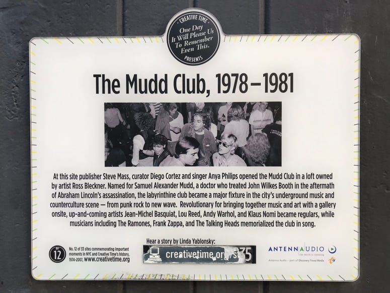 THE MUDD CLUB PLAQUE THE MUDD CLUB PLAQUE