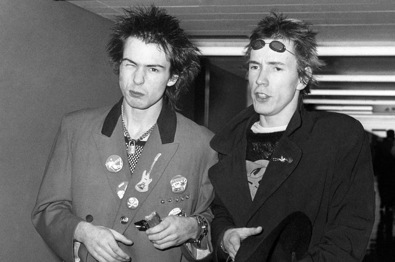 Sid Vicious (left) and Johnny Rotten of The Sex Pistols. (Photo by PA Images/Sipa USA)