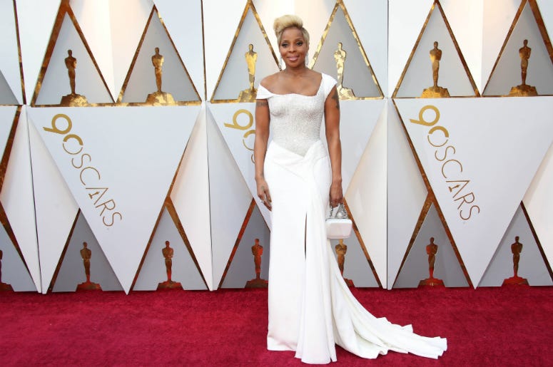 Mary J. Blige arrives at the 90th Academy Awards at Dolby Theatre. Mary J. Blige arrives at the 90th Academy Awards at Dolby Theatre.