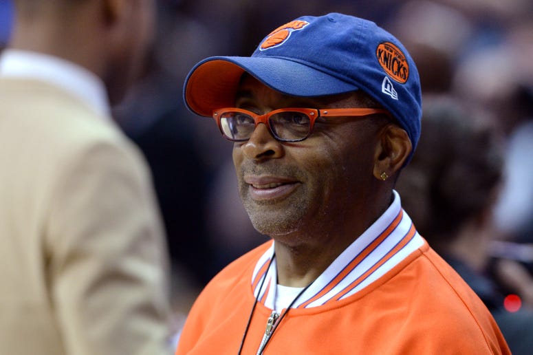 Academy Award Winner and Director Spike Lee looks on during the game between the Cleveland Cavaliers and the New York Knicks at Quicken Loans Arena on October 30, 2014 in Cleveland, Ohio.
