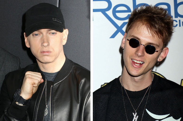 Eminem | MGK Eminem attends the premiere of "Southpaw" at AMC Lincoln Square in New York. / Machine Gun Kelly Celebrates Memorial Day Weekend With a LivePerformance at Rehab Beach Club Hard Rock Hotel & Casino Las Vegas, NV.