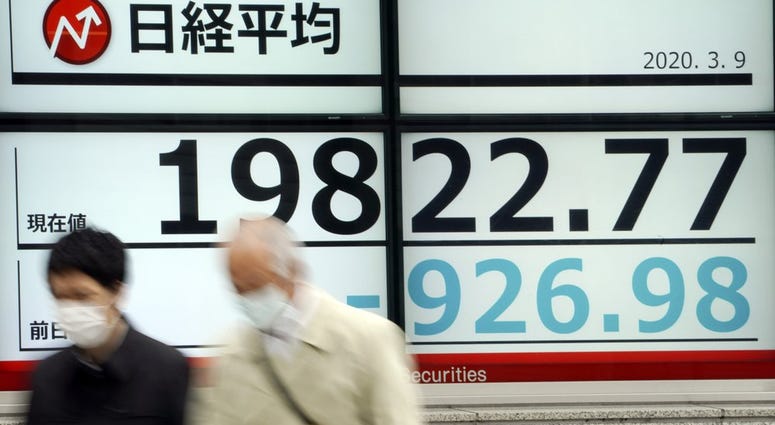 Asian stock markets plunged Monday after global oil prices nosedived on worries a global economy weakened by a virus outbreak might be awash in too much crude.