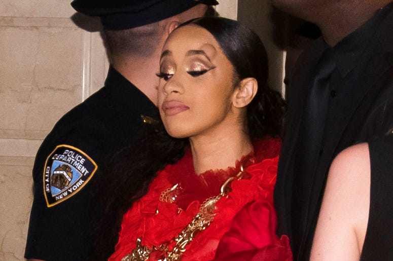 Cardi B, with a bump on her forehead, leaves after an altercation at the Harper's BAZAAR "ICONS by Carine Roitfeld" party at The Plaza Cardi B, with a bump on her forehead, leaves after an altercation at the Harper's BAZAAR "ICONS by Carine Roitfeld" party at The Plaza