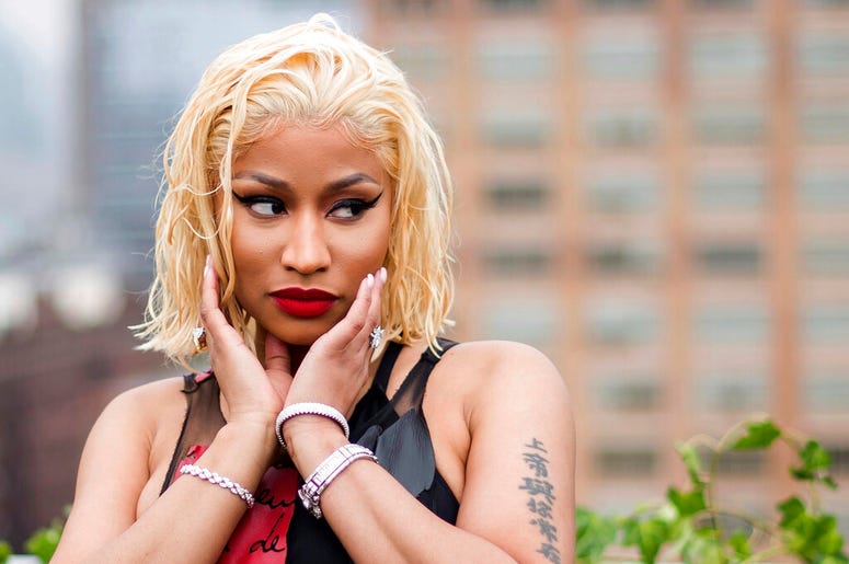 n this Sept. 11, 2018 file photo, Nicki Minaj attends the Oscar de la Renta show during Fashion Week in New York. DO NOT USE