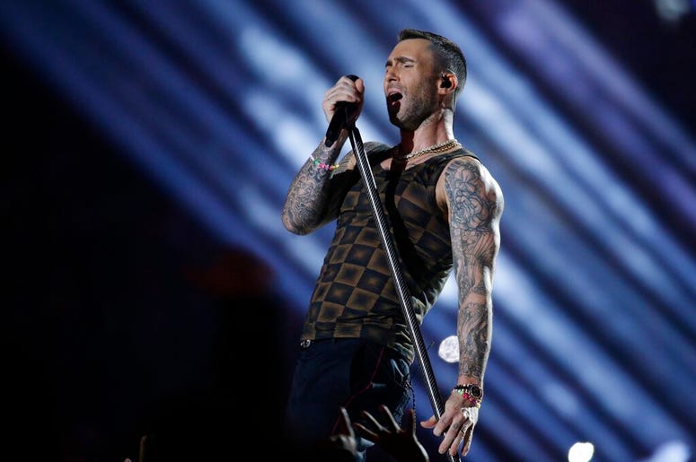 Adam Levine of Maroon 5 performs during halftime of the NFL Super Bowl 53 football game between the Los Angeles Rams and the New England Patriots Sunday, Feb. 3, 2019, in Atlanta. DO NOT USE