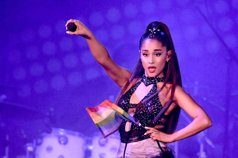 Ariana Grande performs onstage at Banc of California Stadium on June 2, 2018 in Los Angeles, California Ariana Grande performs onstage at Banc of California Stadium on June 2, 2018 in Los Angeles, California