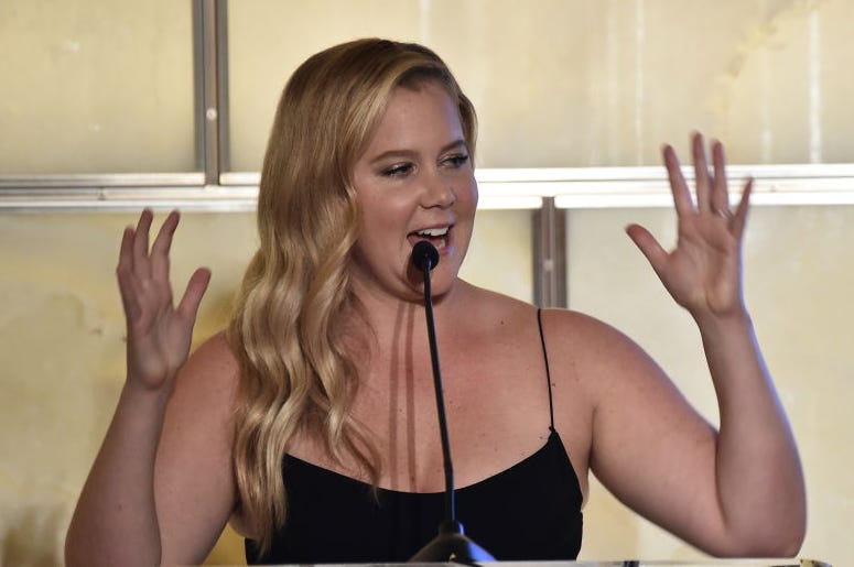 Amy Schumer speaks on stage at Daily Front Row's Fashion Media Awards on September 6, 2018 in New York City.