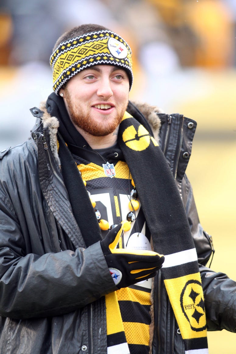 December 30, 2012; Pittsburgh, PA, USA; Recording artist Mac Miller on the field prior to the Cleveland Browns and Pittsburgh Steelers