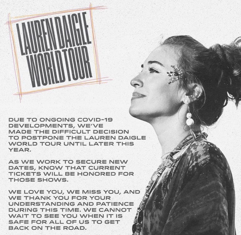 lauren daigle post poned