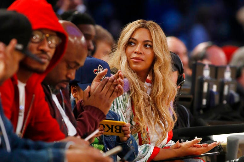 n this Feb. 19, 2017. file photo, Beyonce sits at court side during the second half of the NBA All-Star basketball game in New Orleans. DO NOT USE