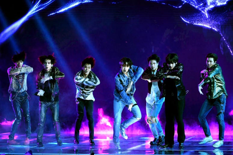 BTS LAS VEGAS, NV - MAY 20: Music group BTS performs onstage during the 2018 Billboard Music Awards at MGM Grand Garden Arena on May 20, 2018 in Las Vegas, Nevada.