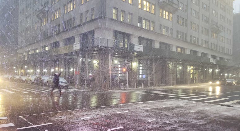 A snow squall moves into New York City on Dec. 18, 2019. Snow Squall