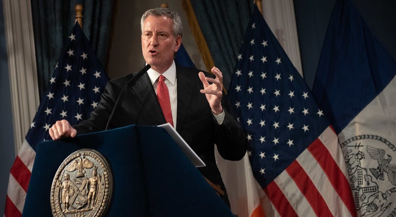 Mayor Bill de Blasio announces his Fiscal Year 2020 Executive Budget in the Blue Room at City Hall on Thursday April 25, 2019. Mayor Bill de Blasio