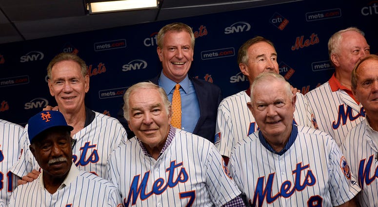 Mayor Bill de Blasio delivers remarks at a ceremony where he gives keys to the City to members of the 1969 World Series Mets Champions. Citi Field, Queens. Saturday, June 29, 2019. 1969 Mets Weekend Celebration