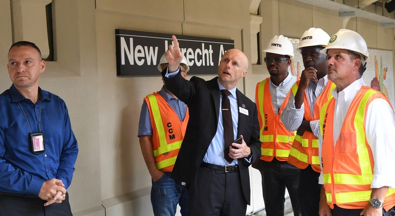MTA New York City Transit President Andy Byford and Alex Elegudin, Transit's senior adviser for systemwide accessibility, visited the the New Utrecht Av/62 St station on Friday, July 19, 2019. Andy Byford