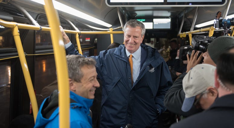 Bill de Blasio on a bus Bill de Blasio on a bus
