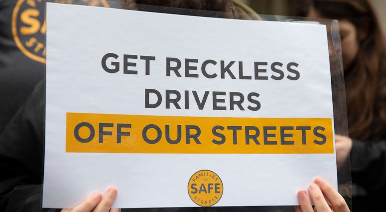 Speaker Corey Johnson and Council Members Lander and Levin rally at City Hall to support the Reckless Driver Accountability Act on Feb. 11, 2020. Reckless Driver Accountability Act