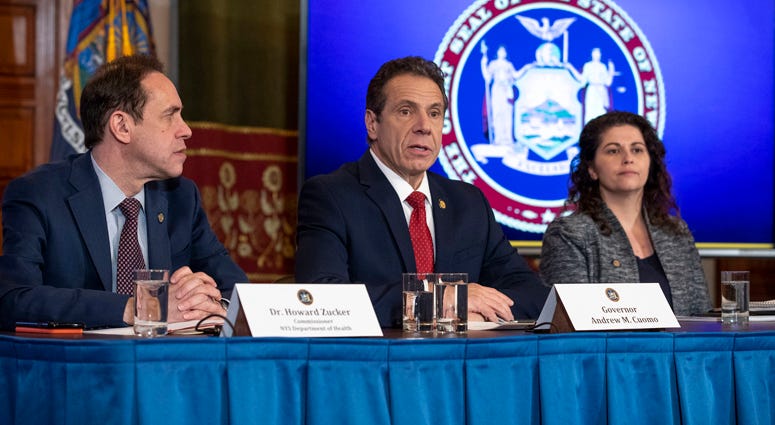 Governor Andrew M. Cuomo speaks during a press conference on coronavirus in the Red Room at the State Capitol in Albany. Gov. Andrew Cuomo