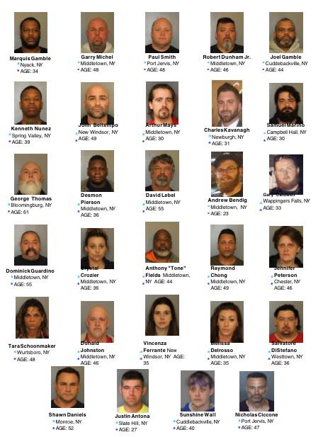 The suspects arrested in the sweep. Orange Rockland drug bust