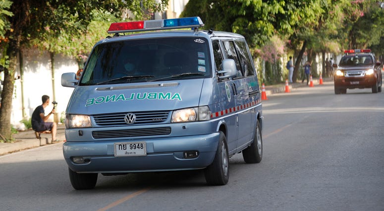 An ambulance allegedly carrying one of the rescued boys Thailand ambulance AP