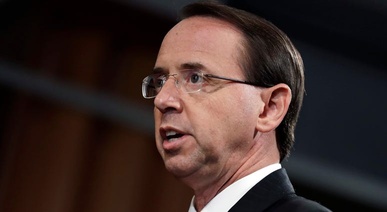 Deputy Attorney General Rod Rosenstein speaks during a news conference at the Department of Justice, Friday, July 13, 2018, in Washington. Rod Rosenstein