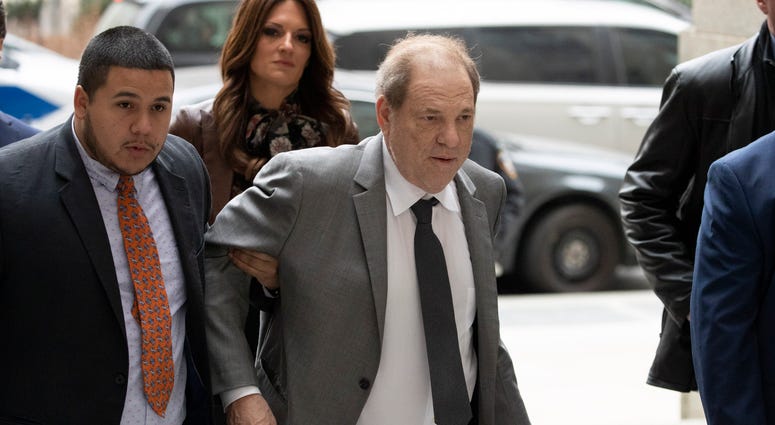 Harvey Weinstein, right, arrives at court for a bail hearing, Friday, Dec. 6, 2019 in New York. Harvey Weinstein