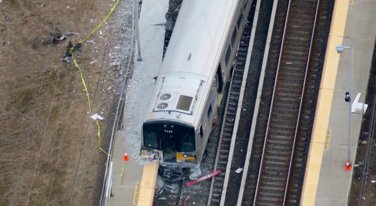 The scene of the collision in Westbury Wednesday morning. LIRR Westbury collision
