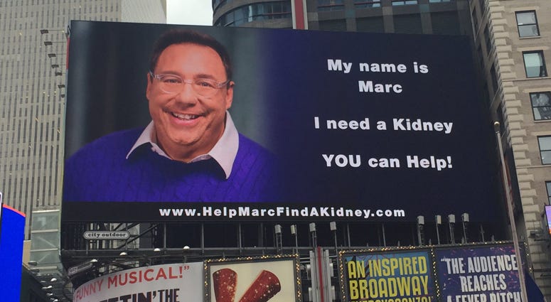 A cancer survivor who lost both kidneys to the disease is using a Times Square billboard to plead for a new one. Kidney Billboard Times Square