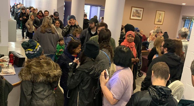 Long lines at a polling place in Greenpoint. polling place Greenpoint