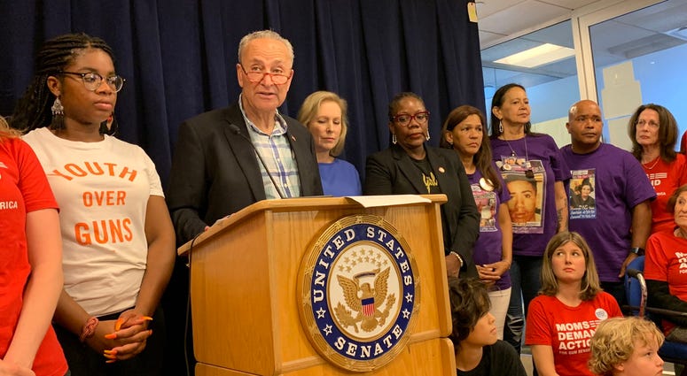 Sen. Chuck Schumer at his midtown office. Chuck Schumer gun control