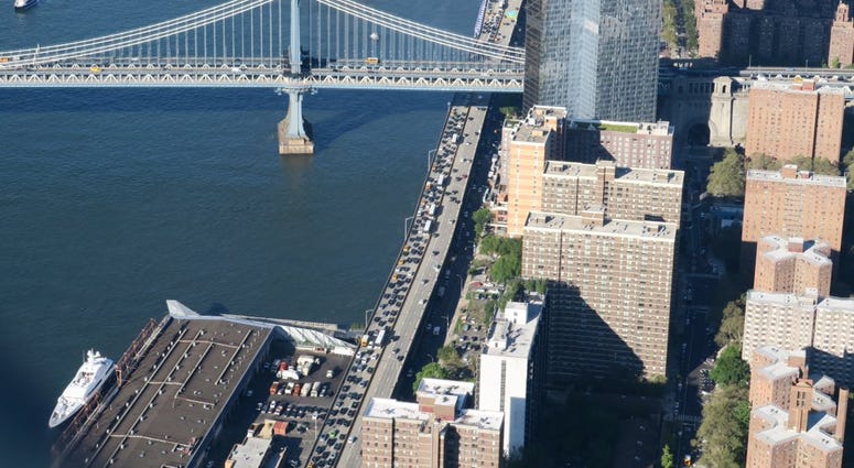 A line of Uber and Lyft drivers lead a protest on the FDR Drive on Sept. 17, 2019. FDR Drive - Uber/Lyft Protest