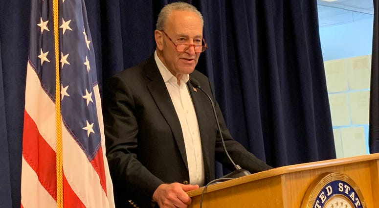 Sen. Chuck Schumer at a press conference about President Trump's troop withdrawal in Syria. Chuck Schumer