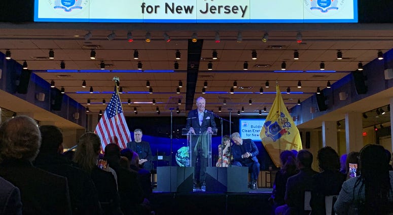 Gov. Phil Murphy and former Vice President Al Gore announced an executive order raising offshore wind energy goals in Jersey City on Nov. 19, 2019. Wind Farms Announcement