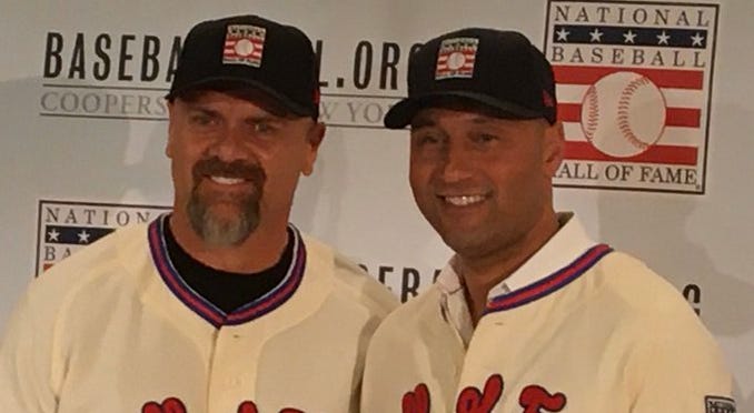 Derek Jeter is presented with his Hall of Fame jersey on Jan. 22, 2020 Hall of Fame Derek Jeter