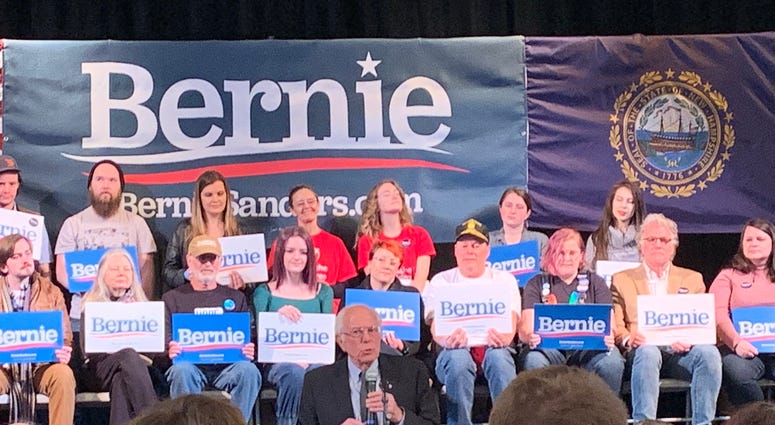 Bernie Sanders speaks at a Town Hall in Derry, New Hampshire. Bernie Sanders NH