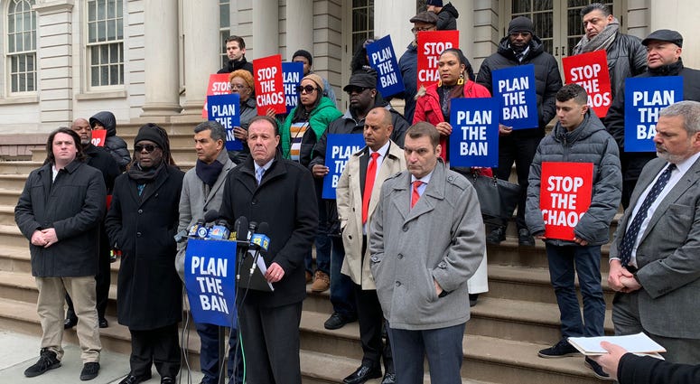 New Yorkers gather at City Hall to urge lawmakers to do more to plan the plastic bag ban on Feb. 20, 2020 Plan the Ban Protest