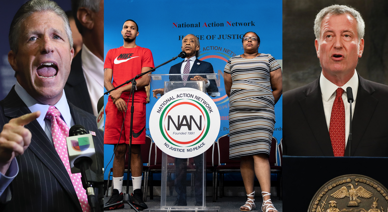 PBA President Patrick Lynch, Al Sharpton with the Garner family and Mayor de Blasio. Eric Garner Daniel Pantaleo