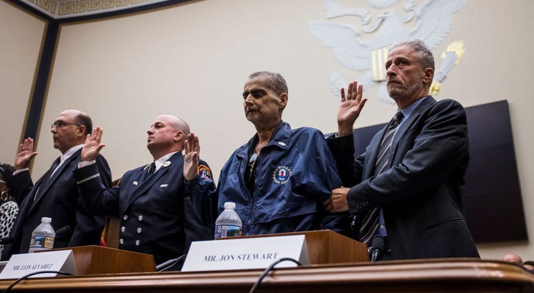 Former Daily Show Host Jon Stewart in before testifying during a House Judiciary Committee hearing on reauthorization of the September 11th Victim Compensation Fund on Capitol Hill on June 11, 2019 in Washington, DC. 9/11 Victims Compensation Fund Hearing