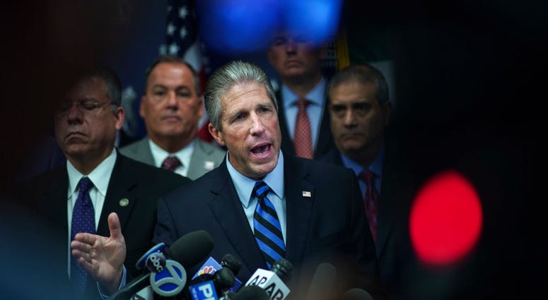 Pat Lynch, president of the NYC Police Benevolent Association, speaks during a press conference after the announcement of the termination of officer Daniel Pantaleo at PBA headquarters on August 19, 2019 in New York City. Pat Lynch, president of the NYC Police Benevolent Association