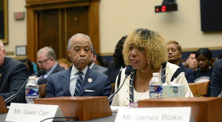 Alongside Rev. Al Sharpton, Gwen Carr (C) mother of Eric Garner testifies before the House Judiciary Committee on policing practices in the United States on September 19, 2019 in Washington, DC. Gwen Carr