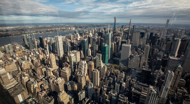 A view of of the west side of Midtown Manhattan from inside the newly renovated 102nd floor observatory of the Empire State Building on October 10, 2019 Empire State Building Observatory