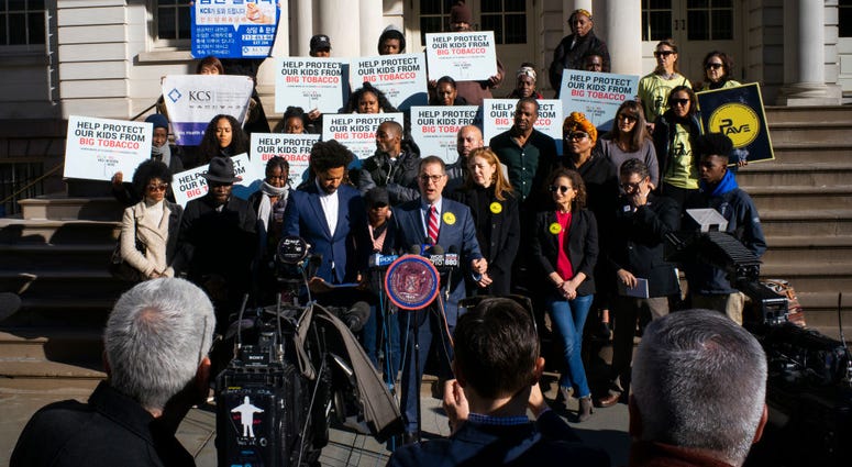 NYC Council Member Mark Levine speaks to media as people take part in a rally at the steps of City Hall after New York City Council vote on legislation to ban flavored e-cigarettes on November 26, 2019 City Council Votes On Ban Of Flavored E-Cigarettes