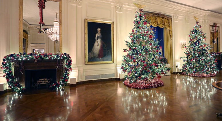 Christmas decorations on display at the White House on Dec. 2, 2019 in Washington, DC. White House Christmas