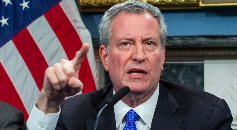 New York Mayor Bill de Blasio speaks to the media during a press conference at City Hall on January 3, 2020 in New York City. Bill de Blasio